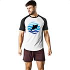 Camiseta Raglan Animais marinhos tubarao silhueta sunset