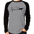 Camiseta Raglan Avião Batimentos Cardíacos Coração Manga Longa - Foca na Moda