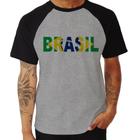 Camiseta Raglan Bandeira Brasil Letras - Foca na Moda