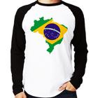 Camiseta Raglan Bandeira Brasil Mapa Manga Longa - Foca na Moda