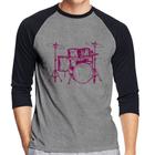 Camiseta Raglan Bateria Música (rosa) Manga 3/4 - Foca na Moda