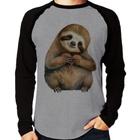 Camiseta Raglan Bicho Preguiça Coração Manga Longa - Foca na Moda