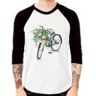 Camiseta Raglan Bicicleta Cesto de Flores Manga 3/4 - Foca na Moda