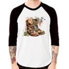 Camiseta Raglan Botas e Chapéu Retrô Manga 3/4 - Foca na Moda