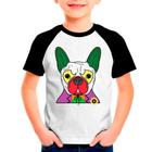 Camiseta Raglan Buldogue Francês Cachorro Branca Infantil03