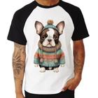 Camiseta Raglan Cachorro Bulldog Francês Natalino - Foca na Moda