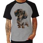 Camiseta Raglan Cachorro Dachshund - Foca na Moda