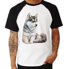 Camiseta Raglan Cachorro Husky Siberiano - Foca na Moda