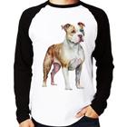 Camiseta Raglan Cachorro Pitbull Manga Longa - Foca na Moda