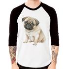 Camiseta Raglan Cachorro Pug Manga 3/4 - Foca na Moda