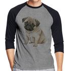 Camiseta Raglan Cachorro Pug Manga 3/4 - Foca na Moda