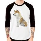 Camiseta Raglan Cachorro Shiba Inu Manga 3/4 - Foca na Moda