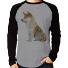 Camiseta Raglan Cachorro Shiba Inu Manga Longa - Foca na Moda