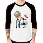 Camiseta Raglan Casal Namorados Beijando Manga 3/4 - Foca na Moda