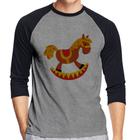 Camiseta Raglan Cavalo Balanço Manga 3/4 - Foca na Moda