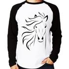 Camiseta Raglan Cavalo Traços Manga Longa - Foca na Moda