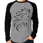 Camiseta Raglan Cavalo Traços Manga Longa - Foca na Moda