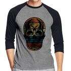 Camiseta Raglan Caveira Tropical Manga 3/4 - Foca na Moda