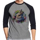 Camiseta Raglan Coelhinho e flores Manga 3/4 - Foca na Moda