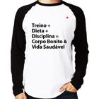 Camiseta Raglan Corpo Bonito e Vida Saudável Manga Longa - Foca na Moda