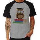 Camiseta Raglan Coruja Estudante - Foca na Moda