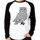 Camiseta Raglan Coruja Mandala Manga Longa - Foca na Moda