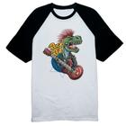 Camiseta Raglan Dinossauro Rock and Roll Guitarra