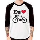 Camiseta Raglan Eu Amo Bicicleta Manga 3/4 - Foca na Moda