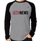 Camiseta Raglan Fake News Manga Longa - Foca na Moda