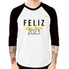 Camiseta Raglan Feliz Ano Novo 2023 Manga 3/4 - Foca na Moda