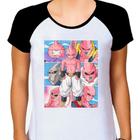 Camiseta Raglan Feminina Branca Desenho Anime Dragon Ball 05