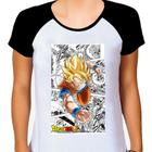 Camiseta Raglan Feminina Branca Desenho Anime Dragon Ball 06