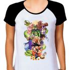 Camiseta Raglan Feminina Branca Desenho Anime Dragon Ball 12