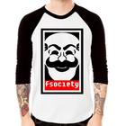 Camiseta Raglan Fsociety Manga 3/4 - Foca na Moda