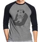 Camiseta Raglan Gatinho Ouvindo Música Manga 3/4 - Foca na Moda