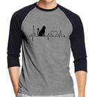 Camiseta Raglan Gato Batimentos Cardíacos Manga 3/4 - Foca na Moda