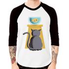 Camiseta Raglan Gato e Aquário Manga 3/4 - Foca na Moda