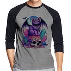 Camiseta Raglan Gato Gótico Arte Manga 3/4 - Foca na Moda