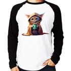 Camiseta Raglan Gato Jedi Manga Longa - Foca na Moda