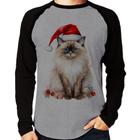 Camiseta Raglan Gato Natalino Manga Longa - Foca na Moda