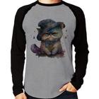 Camiseta Raglan Gato Persa Watercolor Manga Longa - Foca na Moda