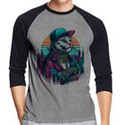 Camiseta Raglan Gato Urbano Arte Manga 3/4 - Foca na Moda