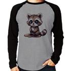 Camiseta Raglan Guaxinim Fofinho Manga Longa - Foca na Moda