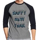 Camiseta Raglan Happy New Year Manga 3/4 - Foca na Moda