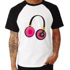 Camiseta Raglan Headphone Rosa - Foca na Moda