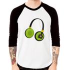 Camiseta Raglan Headphone Verde Manga 3/4 - Foca na Moda