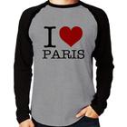 Camiseta Raglan I love Paris Manga Longa - Foca na Moda