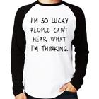 Camiseta Raglan I'm so Lucky Manga Longa - Foca na Moda