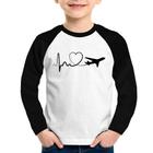 Camiseta Raglan Infantil Avião Batimentos Cardíacos Coração Manga Longa - Foca na Moda