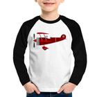 Camiseta Raglan Infantil Avião Biplano Manga Longa - Foca na Moda